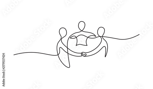 Teamwork group community support people holding hands unity minimalist vector art continuous line drawing