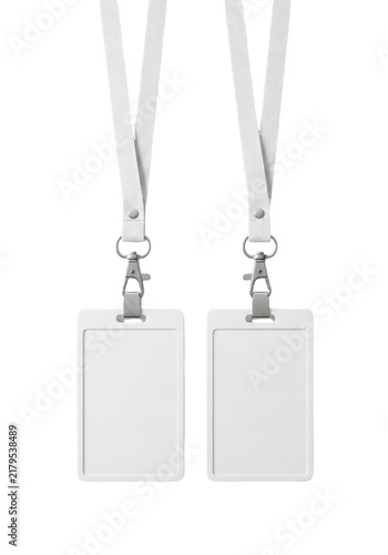 Cuadro en lienzo Two blank white ID card holders with lanyards on transparent background for corp