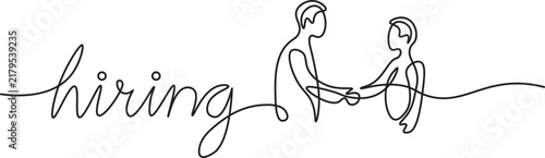 We are hiring handshake recruitment business deal employment job opportunity minimalist vector art continuous line drawing