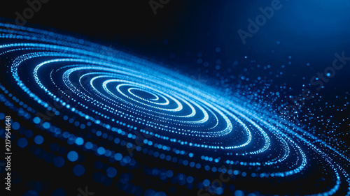 Abstract Digital Particle Waves in Deep Blue Technology Background