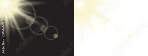 фотографія Sunlight Effect, Bright Light Rays and Flares on Black and White Backgrounds Fea