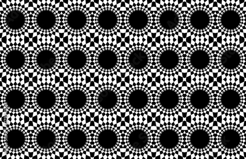 black and white seamless pattern cats flower circel tube element
