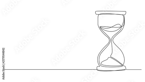 animated continuous line drawing of an hourglass with flowing sand on a white background, time management and deadline concept line art animation