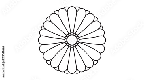 Intricate circular floral mandala line art featuring radiating petals and symmetrical ring pattern.