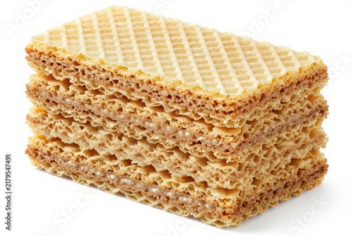 Crispy waffle biscuit with cream layers for sweet snack and dessert.