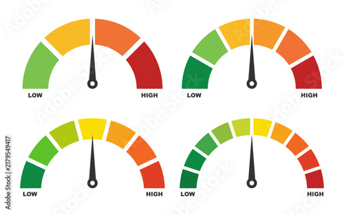 Meter gauge icon, scale with arrow vector on white background