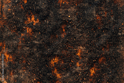 Dark Black Background with Fiery Lava Rust Sparks