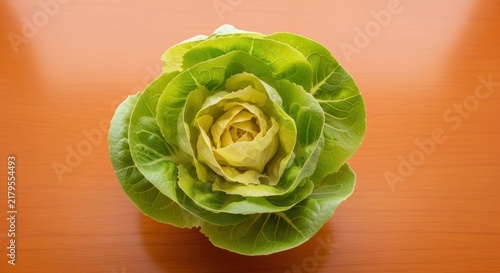 Obraz na płótnie Fresh green lettuce head on orange background.