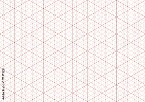 Notebook sheet blank. Mathematic typography pattern for making notebook production for education. Red isometric line guides. Printable 3d perspective backdrop. Isometric red squared grid.