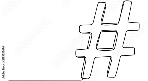 Hashtag symbol drawn in a continuous single line style on a white background.