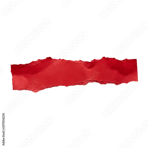 A horizontal strip of bright red torn paper isolated on a white background for design projects