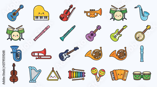Musical instruments collection fun vector art