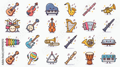 Musical instruments collection fun characters