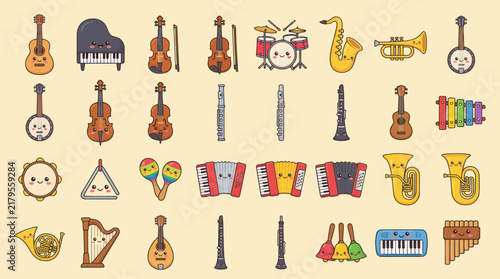 Musical instruments collection kawaii style