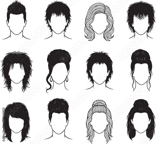 Various Hairstyles Illustration Collection For Design Use
