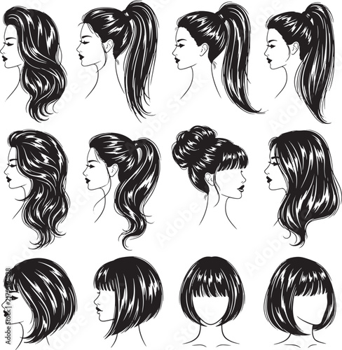 Various Women Hairstyles Illustration Showing Different Styles