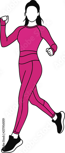 Woman Running In Sporty Clothing Mid Motion