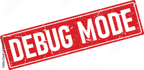 Red rectangular rubber stamp design displaying the text Debug Mode in a classic vintage style font