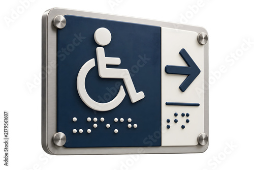 Modern tactile accessibility sign with raised symbols and Braille-style elements isolated on transparent background for inclusive architecture, wayfinding, public spaces and universal design.