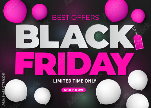 Black Friday Sale Red White Balloons Banner