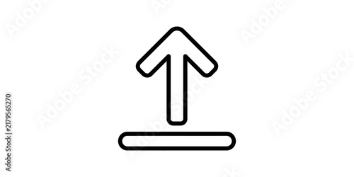Obraz na płótnie Minimalist upload arrow outline symbol over flat rectangular platform.