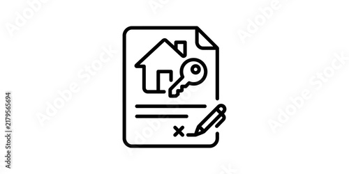 Plakat Real estate document icon with house key and pen for signed contract.