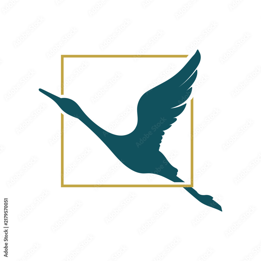 Fototapeta premium Elegant Flying Crane Bird Square Frame Logo Design Vector