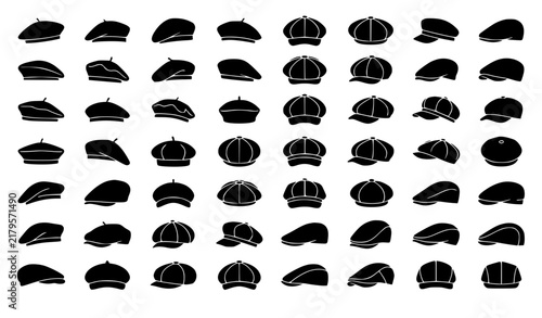 Fotografía Classic Vintage Beret Newsboy Flat Cap Black Silhouette Vector Collection