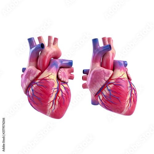 Human heart illustration with blood flow vectors isolated on white background