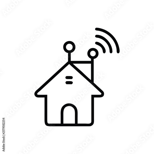 Smart home hub icon with wireless signal, minimalist house automation line art vector.
