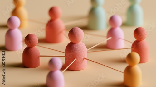 Strategic planning symbolic people distribution organizational chart business modeling management process visual communication flat design side view consulting theme 3D render colored pastel. 