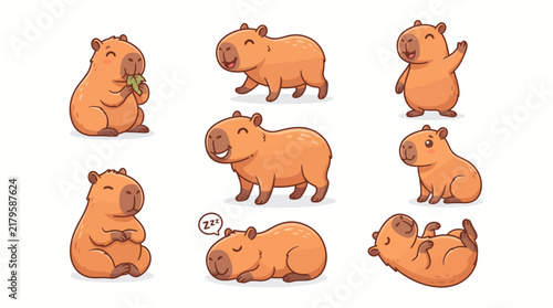 Collection of Cute Capybara Illustrations in Various Poses.