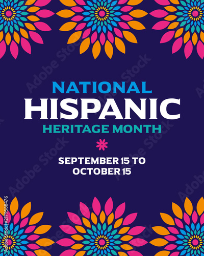 Hispanic Heritage Month, poster, banner, 
background with Papel picado pattern, border, 
vector backdrop, National Hispanic 
Heritage month text, Mexican culture. 
September 15 - October 15