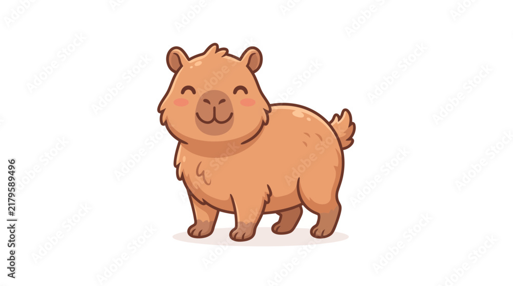 Fototapeta premium Cute cartoon capybara smiling happily.