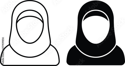 Bild auf Leinwand Woman wearing hijab silhouette and outline icon set with muslim woman portrait a