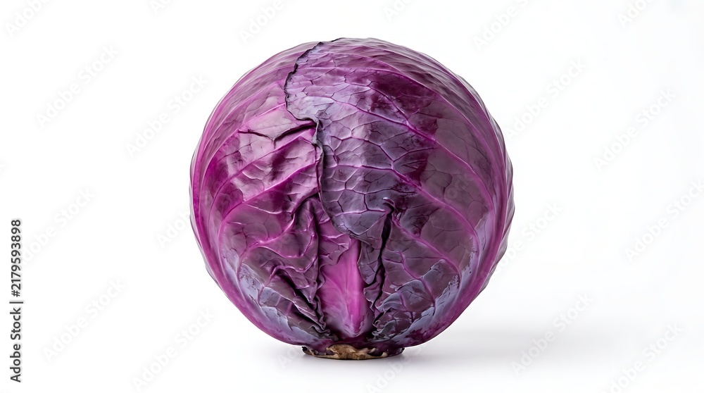 Fototapeta premium Fresh whole red cabbage isolated on white background for healthy food and cooking concepts