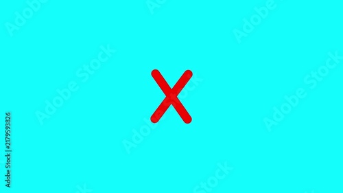 Red X Cross Icon Animation on Cyan Background