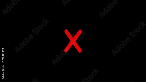 Red X Cross Icon Animation on Black Background