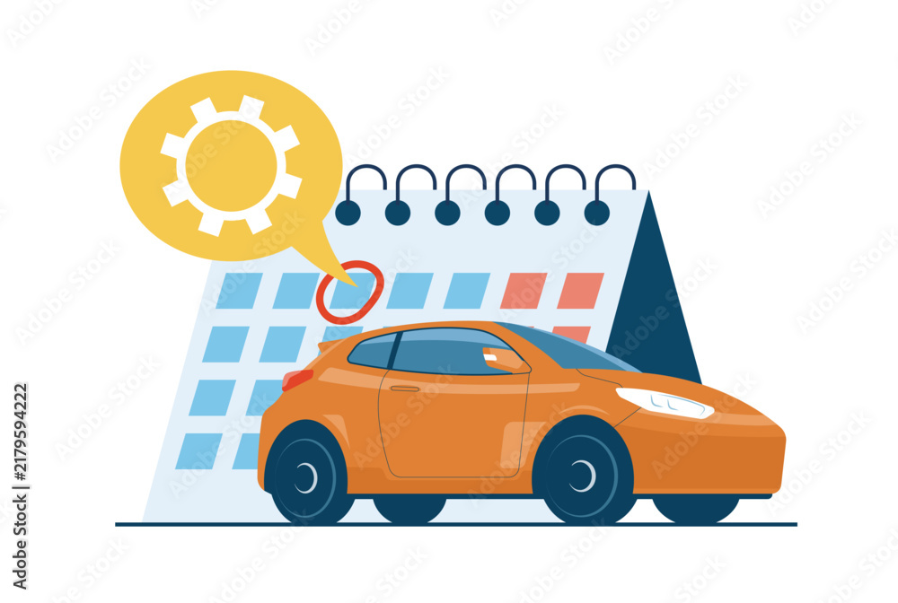 Naklejka premium Car Maintenance Service Appointment with Calendar and Gear, Automotive Repair Vector Illustration
