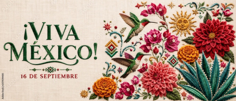 Obraz premium Mexico Independence Day celebration with vibrant embroidery design