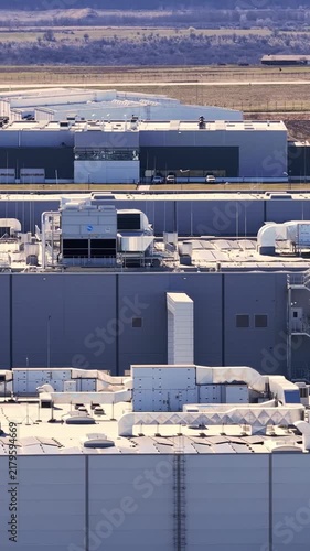 Aerial view of large industrial factory complex
