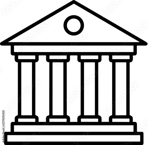 Classical bank building icon, greek temple architecture vector, government courthouse symbol, financial institution line art