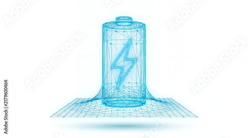 3d wireframe battery icon with lightning bolt symbol isolated on white background