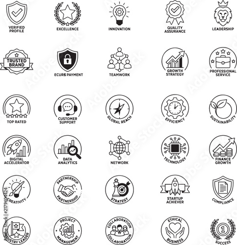  Business Badges - Minimal Vector, Outline, Flat, Gold/Silver, Monochrome
