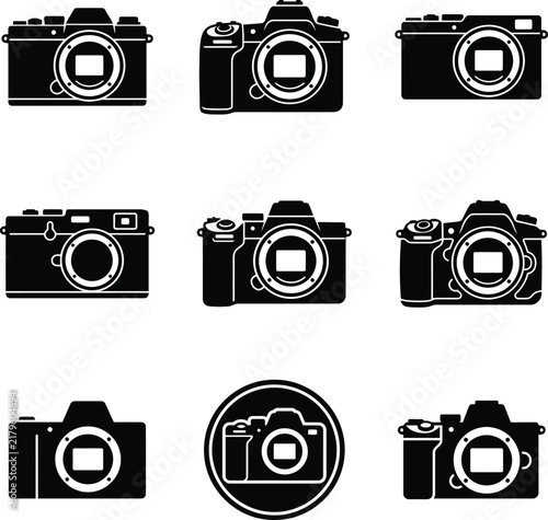 Bild auf Leinwand Set of modern digital mirrorless and reflex camera flat vector icons
