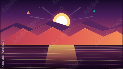 Abstract Geometric Sunrise Landscape Art with Vibrant Gradient