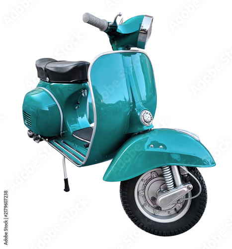 Old green scooter isolated on transparent background