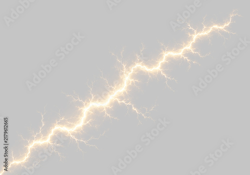 Fotografía A bright golden lightning bolt stretches diagonally across a black background