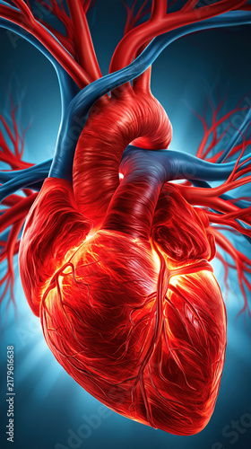 Detailed Human Heart and Blood Vessel Anatomy Illustration Created with Generative AI Technology AI Generative