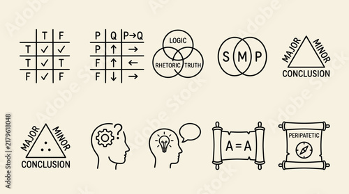 Картината върху платно A grid of ten blackandwhite icons representing logic philosophy and classical rh